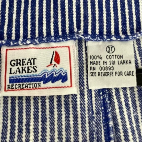 Vintage Kids Denim Striped Overalls Shortalls Great Lakes Recreation 3T - Picture 10 of 11